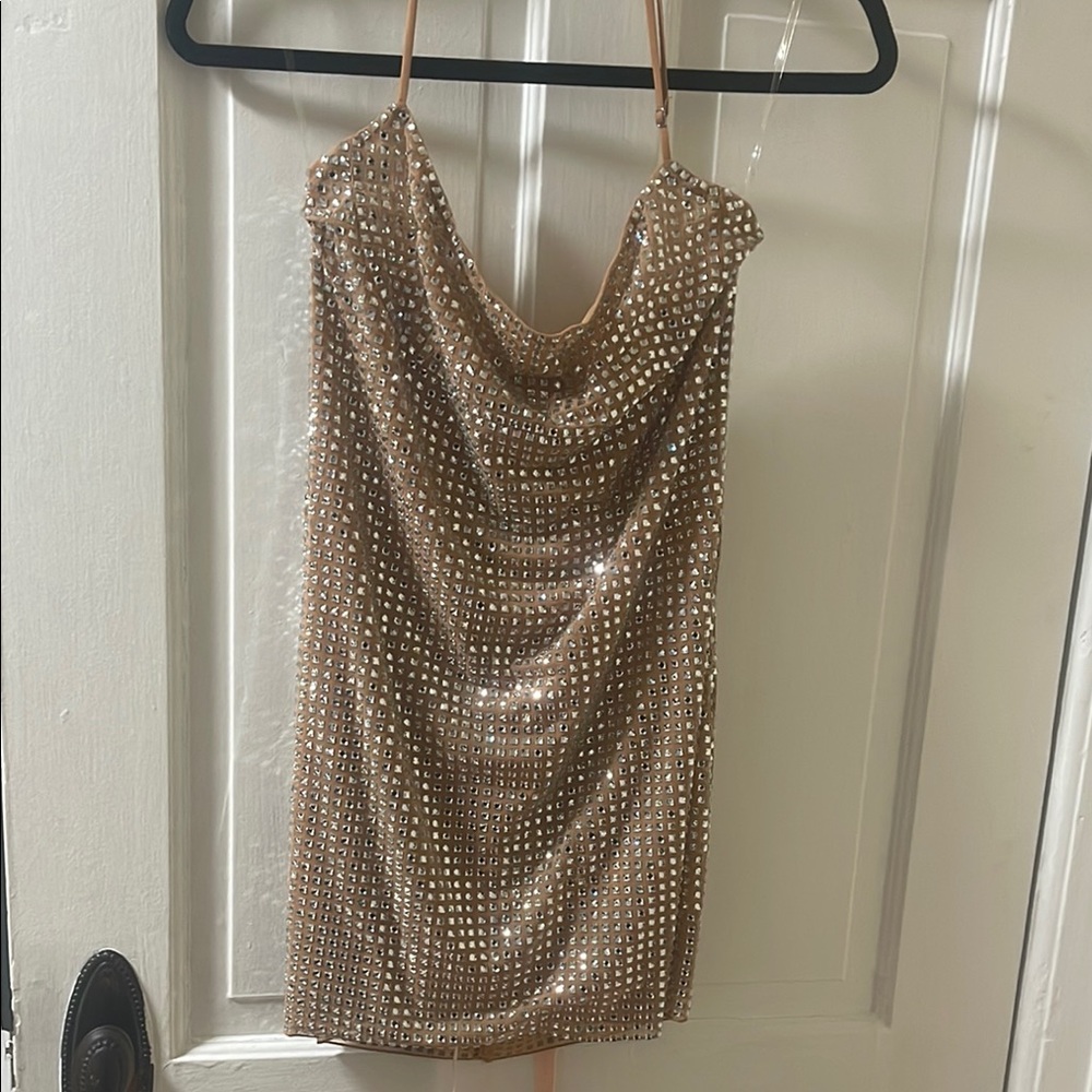 Oh Polly Nude Beaded Mini Dress
